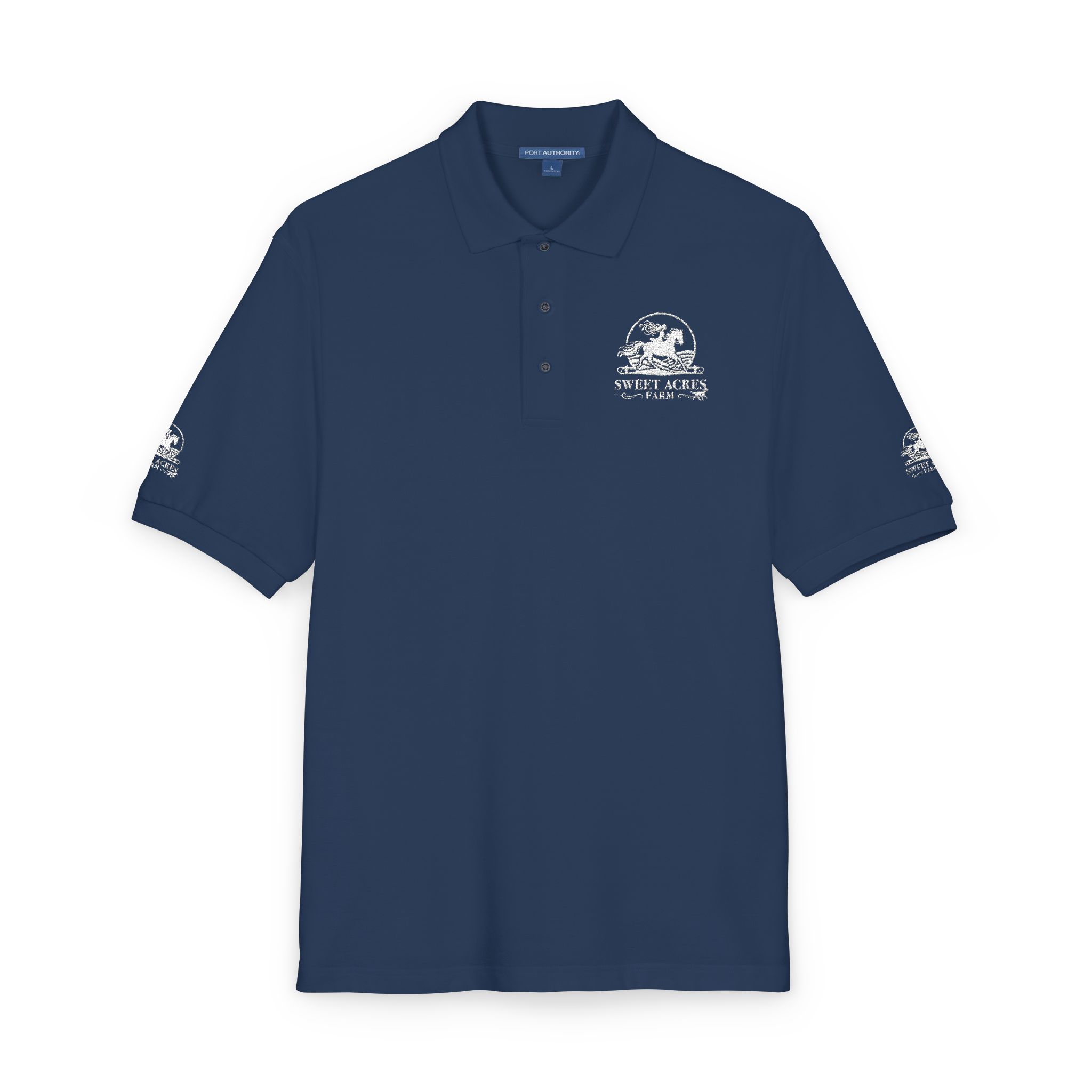 Sweet Acres Farm Unisex Polo, White Logo - Image 2