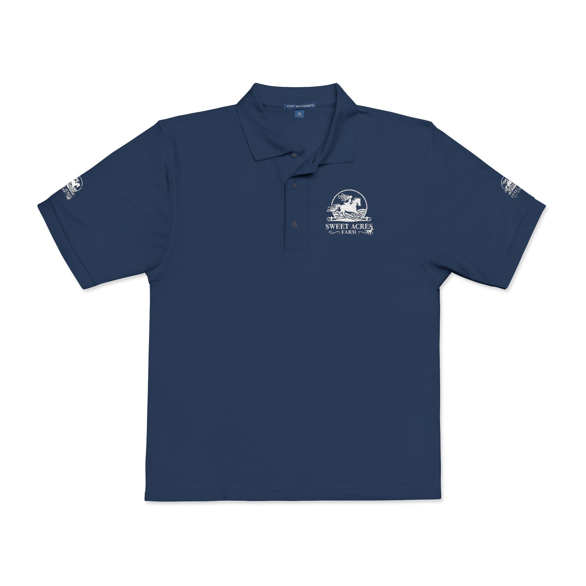 Sweet Acres Farm Unisex Polo, White Logo - Image 3