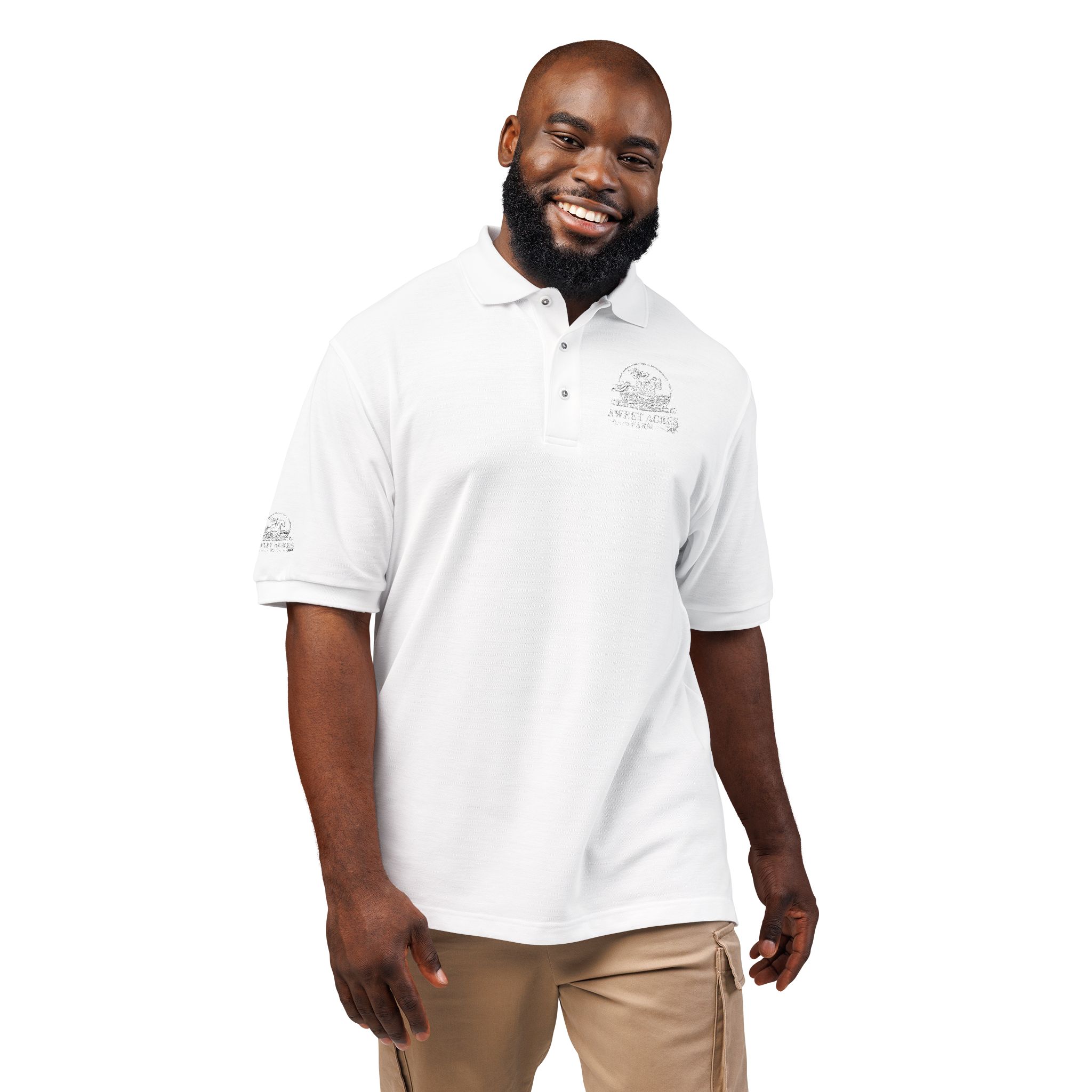 Sweet Acres Farm Unisex Polo, White Logo - Image 8