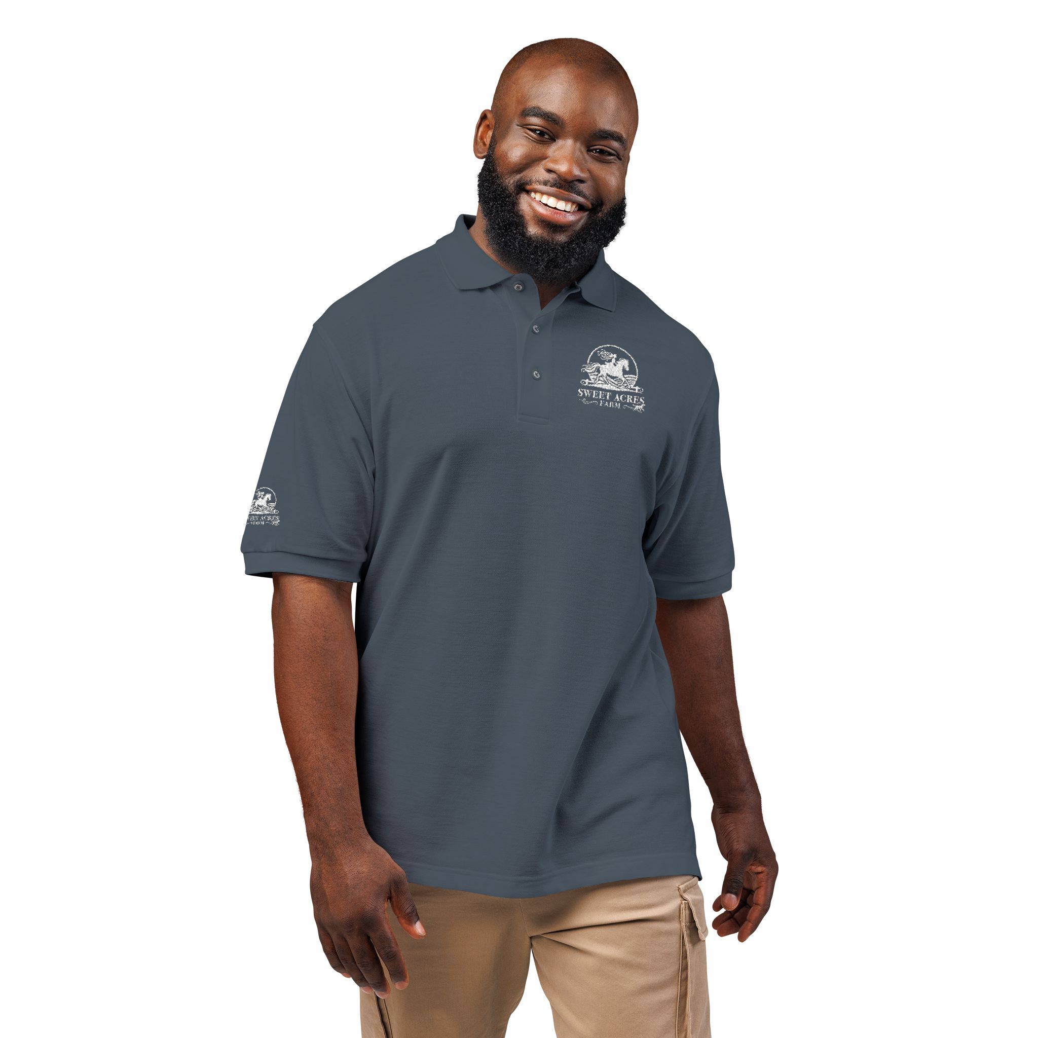 Sweet Acres Farm Unisex Polo, White Logo - Image 20