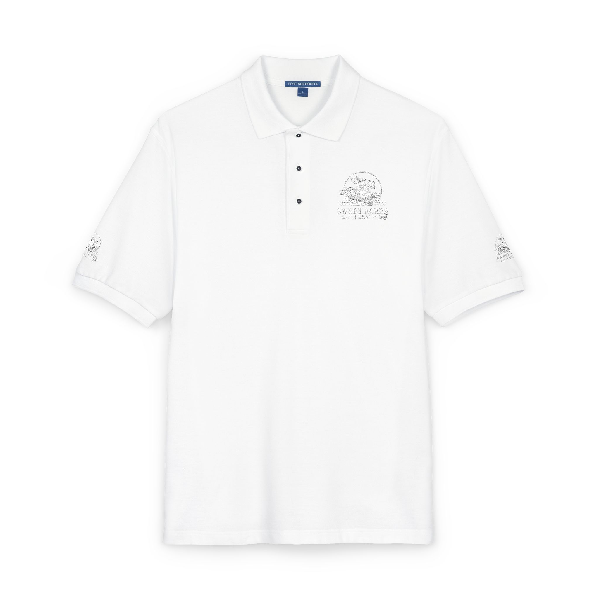 Sweet Acres Farm Unisex Polo, White Logo - Image 6