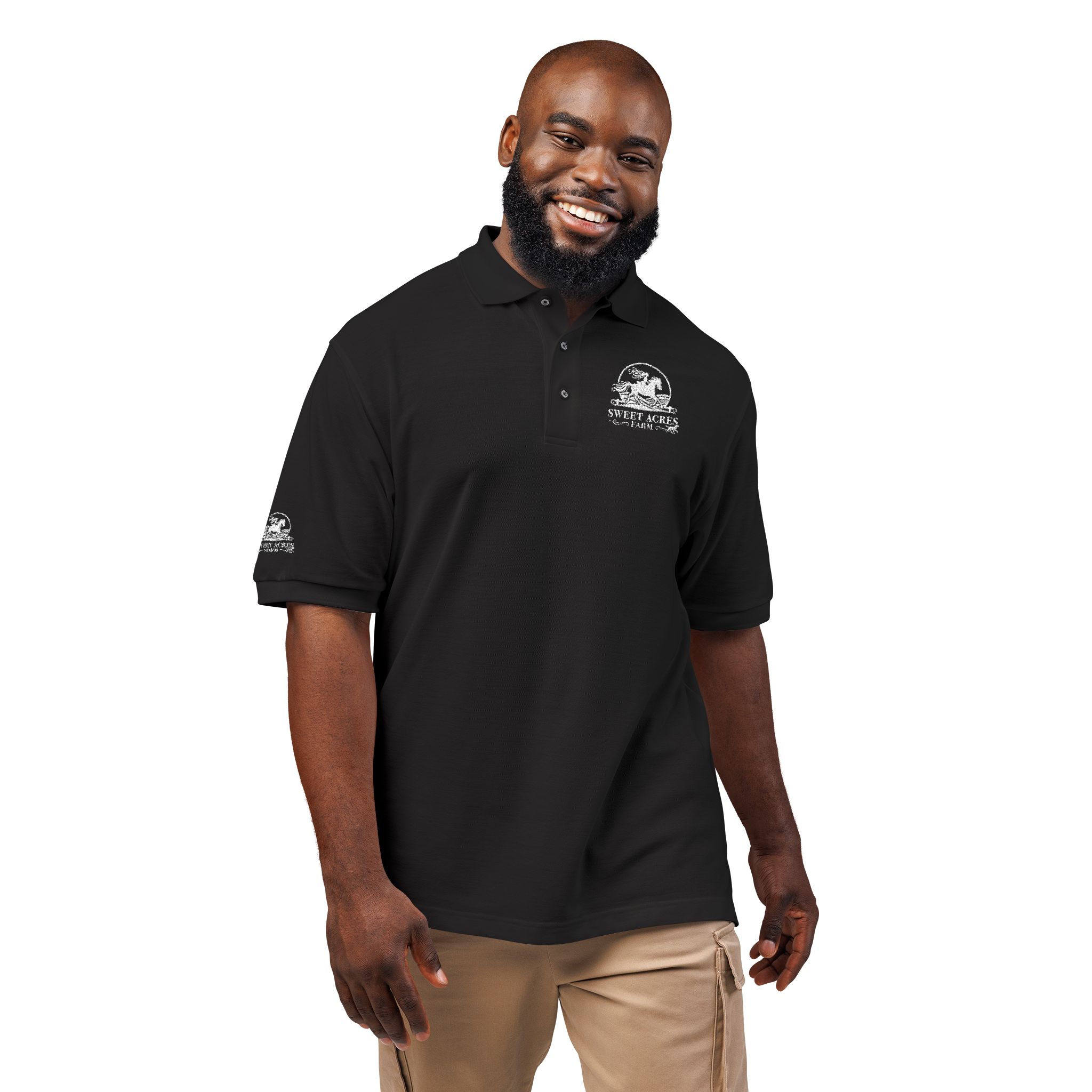 Sweet Acres Farm Unisex Polo, White Logo - Image 16